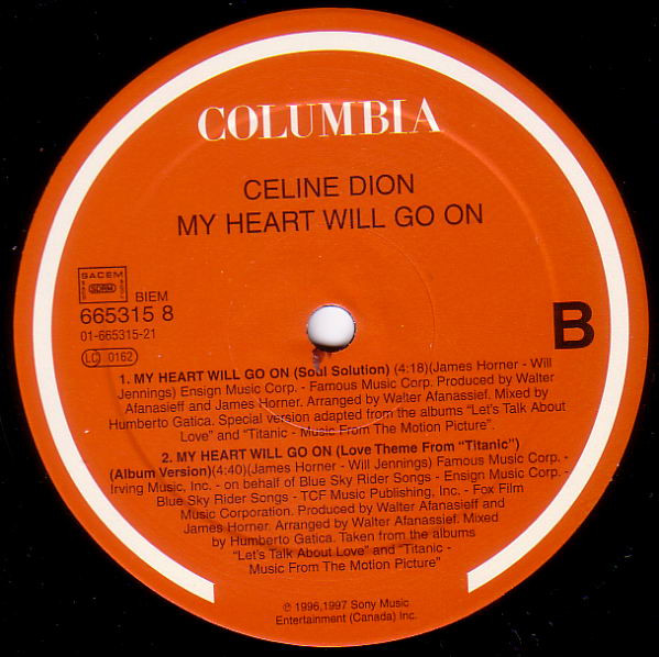 Céline Dion - My Heart Will Go On (Love Theme From 'Titanic') (Dance Mixes) | Columbia (665315 8) - 4