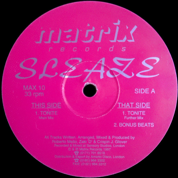 Sleaze - Tonite | Matrix Records (MAX 10) - main