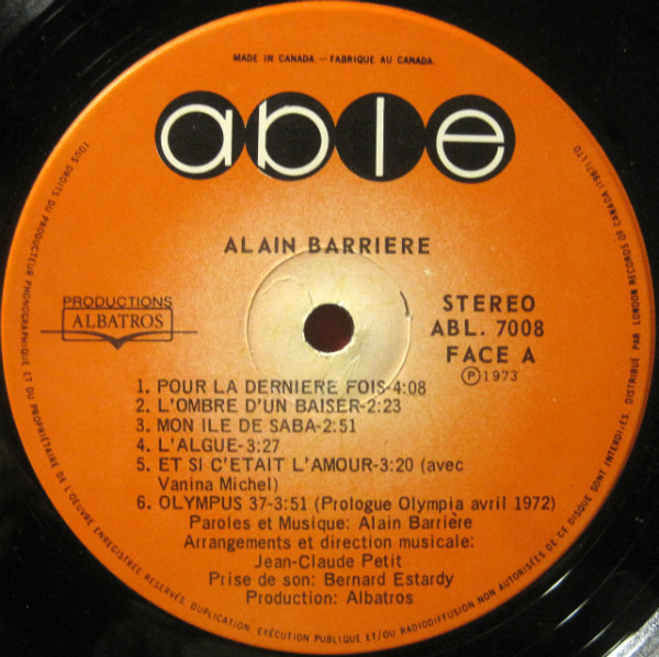 Alain Barrière - Alain Barrière | Able (ABL 7008) - 3