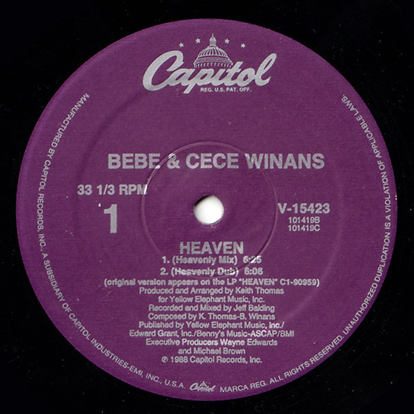 Bebe & Cece Winans - Heaven | Capitol Records (V-15423) - 3