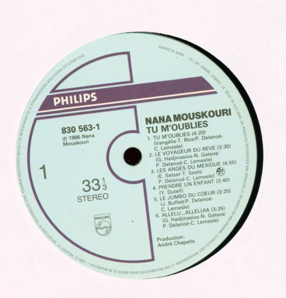 Nana Mouskouri - Tu M'Oublies | Philips (830 563-1) - 3