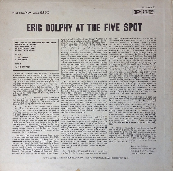 At The Five Spot, Volume 1. = ファイブ・スポットのエリック・ドルフィー