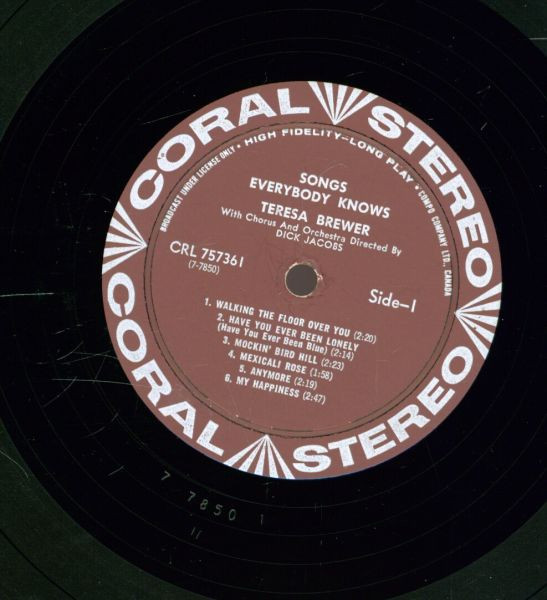 Teresa Brewer - Songs Everybody Knows | Coral (CRL 757361) - 3 Teresa Brewer - Songs Everybody Knows | Coral (CRL 757361) - 3
