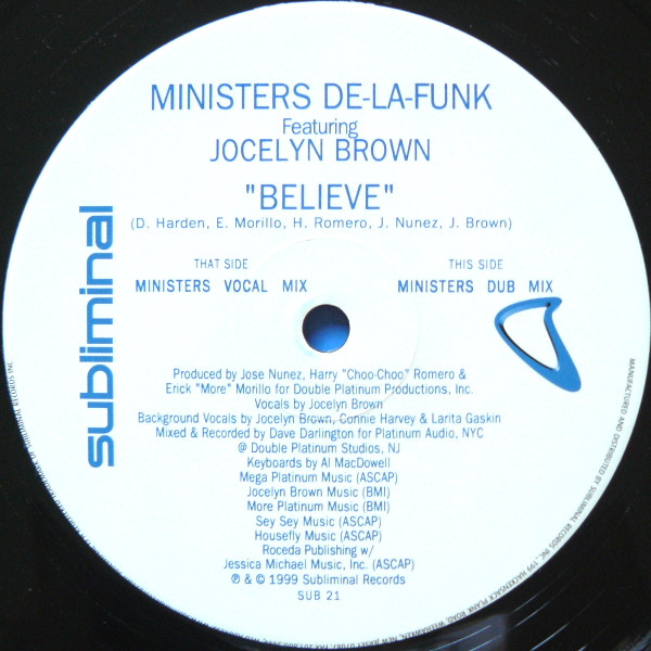 Ministers De-La-Funk Featuring Jocelyn Brown - Believe | Subliminal (SUB 21) - 2 Ministers De-La-Funk Featuring Jocelyn Brown - Believe | Subliminal (SUB 21) - 2