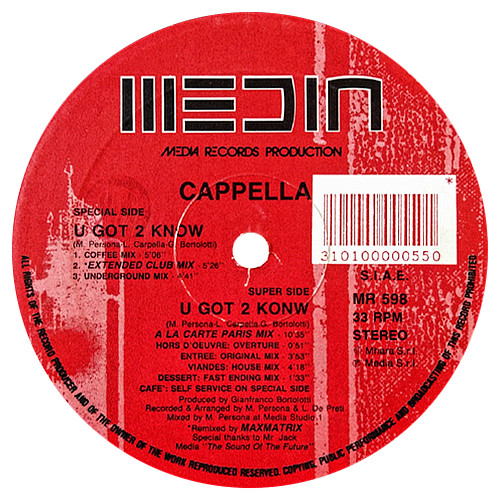 Cappella - U Got 2 Know | Media Records (MR 598)