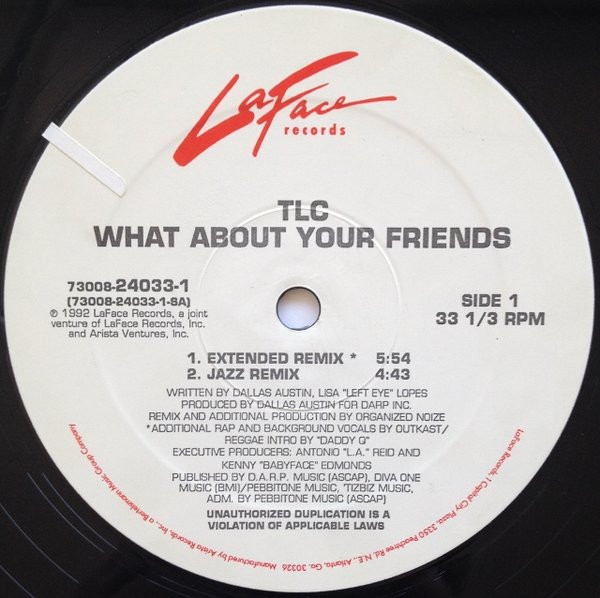 TLC - What About Your Friends | LaFace Records (73008-24033-1) - 3
