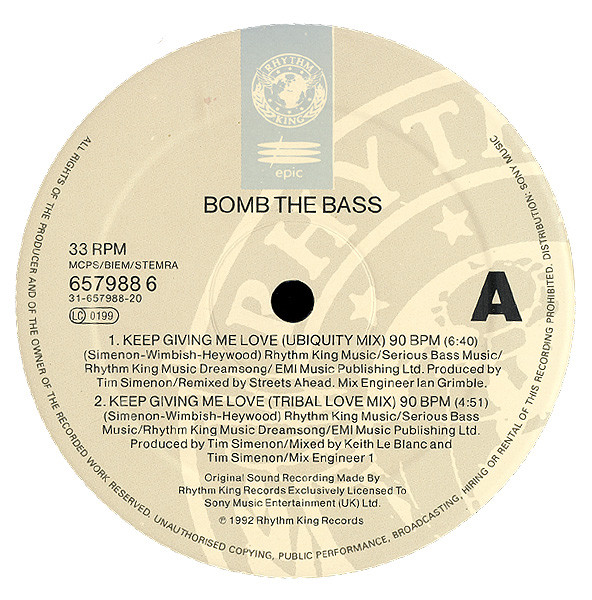 Bomb The Bass - Keep Giving Me Love | Rhythm King (657988 6) - 3 Bomb The Bass - Keep Giving Me Love | Rhythm King (657988 6) - 3
