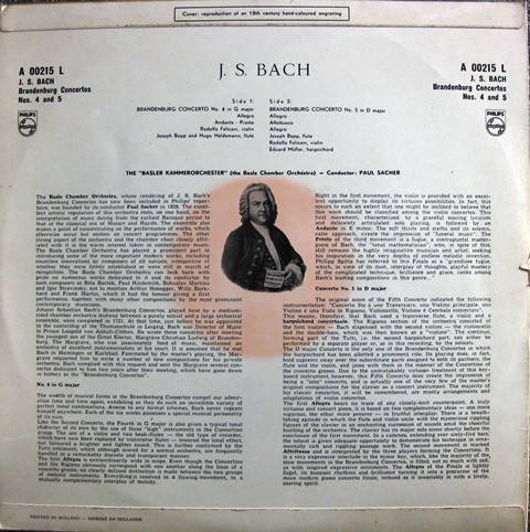 J. S. Bach , The Basler Kammerorchester , Paul Sacher - The Brandenburg Concertos Nos. 4 And 5 | Philips (A 00215 L) - 4