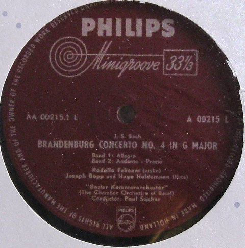 J. S. Bach , The Basler Kammerorchester , Paul Sacher - The Brandenburg Concertos Nos. 4 And 5 | Philips (A 00215 L) - 3