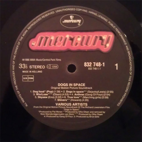 Various - Dogs In Space (Original Motion Picture Soundtrack) | Mercury (832 748-1) - 3