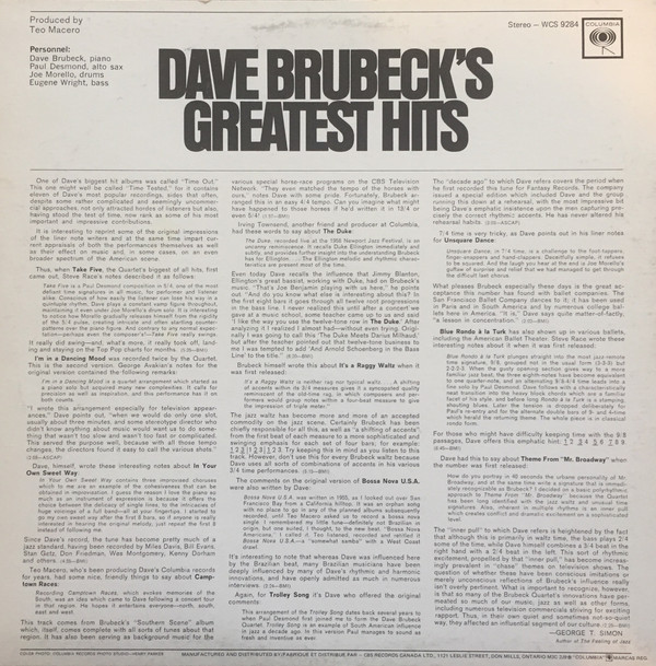 Dave Brubeck - Dave Brubeck's Greatest Hits | Columbia (WCS 9284) - 2
