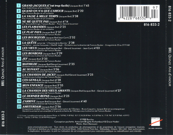 Jacques Brel - Quinze Ans D'Amour | Barclay (816 833-2) - 3 Jacques Brel - Quinze Ans D'Amour | Barclay (816 833-2) - 3