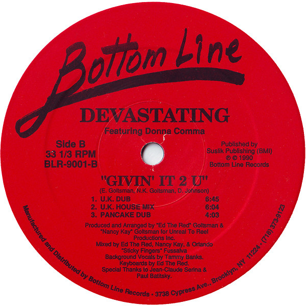 Devastating Featuring Donna Comma - Givin' It 2 U | Bottom Line Records (BLR-9001) - 2