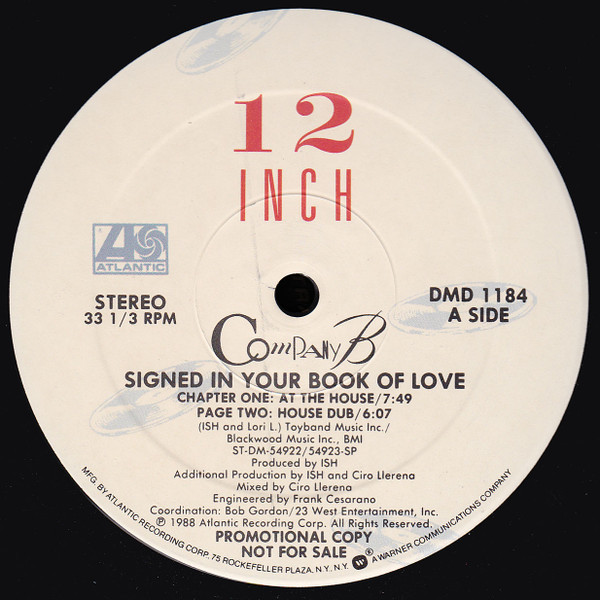 Company B - Signed In Your Book Of Love / Sticky Fingers | Atlantic (DMD 1184) - main Company B - Signed In Your Book Of Love / Sticky Fingers | Atlantic (DMD 1184) - main