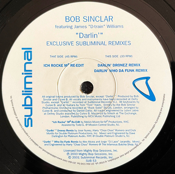 Bob Sinclar Featuring James "D-Train" Williams - Darlin' (Exclusive Subliminal Remixes) | Subliminal (SUB 53) - 4 Bob Sinclar Featuring James "D-Train" Williams - Darlin' (Exclusive Subliminal Remixes) | Subliminal (SUB 53) - 4