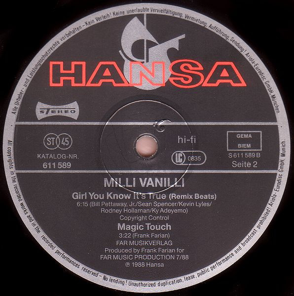 Milli Vanilli - Girl You Know It's True (N.Y.C. Subway Mix) | Hansa (611 589) - 4