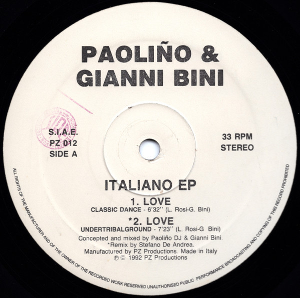 Paoliño & Gianni Bini - Italiano EP | PZ Productions (PZ 012)