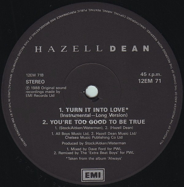 Hazell Dean - Turn It Into Love | EMI (12EM 71) - 4