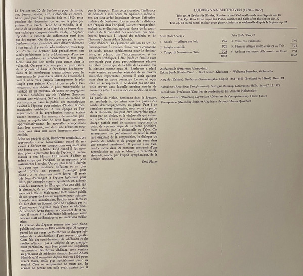 Trio Op. 38 Nach Dem Septett Op. 20