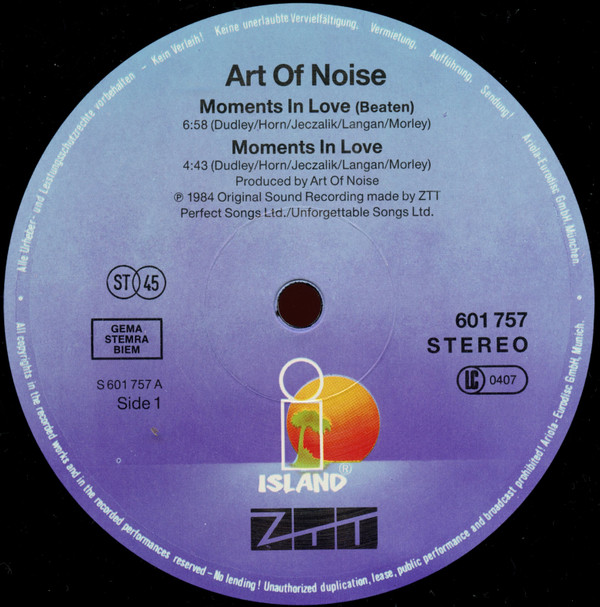 The Art Of Noise - Moments In Love | Island Records (601 757-213) - 3 The Art Of Noise - Moments In Love | Island Records (601 757-213) - 3