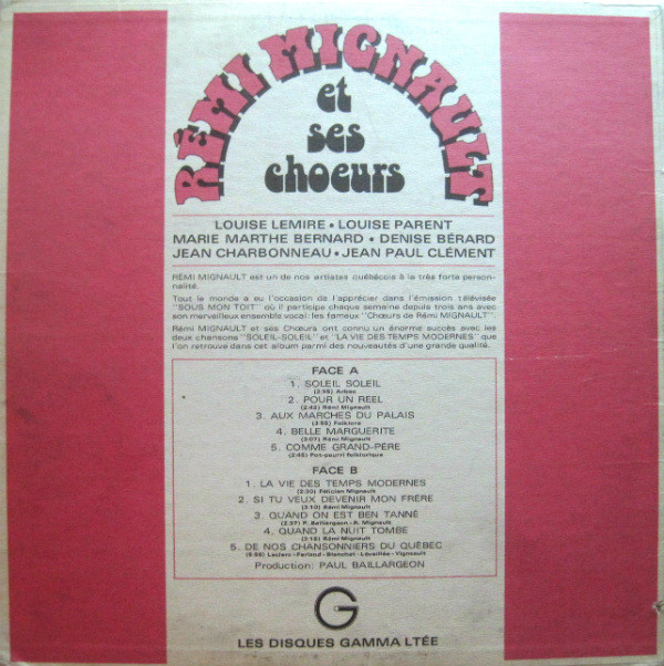 Rémi Mignault Et Ses Chœurs - Rémi Mignault Et Ses Chœurs Vol. 1 | Gamma (GS 171) - 2 Rémi Mignault Et Ses Chœurs - Rémi Mignault Et Ses Chœurs Vol. 1 | Gamma (GS 171) - 2