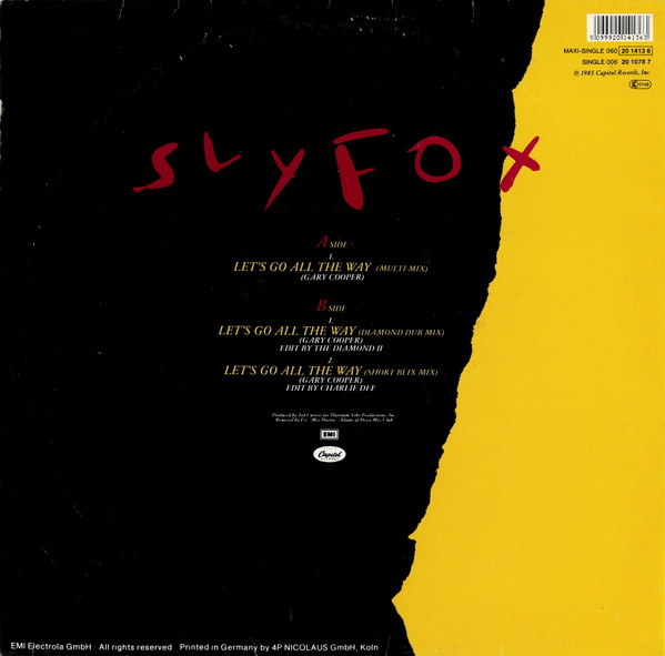 Sly Fox - Let's Go All The Way (Multi-Mix) | Capitol Records (1C K 060-20 1413 6) - 2 Sly Fox - Let's Go All The Way (Multi-Mix) | Capitol Records (1C K 060-20 1413 6) - 2