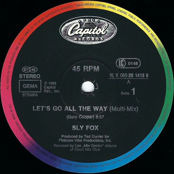 Sly Fox - Let's Go All The Way (Multi-Mix) | Capitol Records (1C K 060-20 1413 6) - 3 Sly Fox - Let's Go All The Way (Multi-Mix) | Capitol Records (1C K 060-20 1413 6) - 3