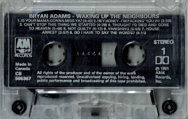 Bryan Adams - Waking Up The Neighbours | A&M Records (CS-505367) - 3