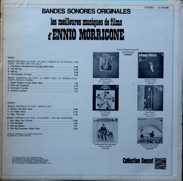Ennio Morricone - Les Meilleures Musiques De Films D'Ennio Morricone | Sunset Records (LS 50 248) - 2