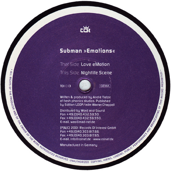 Sub Man - Emotions | Trax Of Interest (TOI 013)