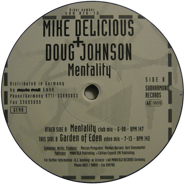 Doug Johnson & Mike Delicious - Mentality / Garden Of Eden | Subharmonic Records (SUH 016-12) - main