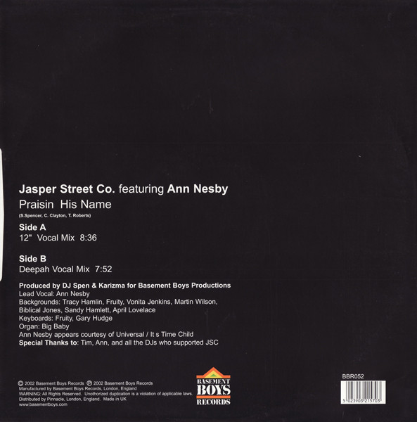 Jasper Street Co. Featuring Ann Nesby - Praisin His Name | Basement Boys Records (BBR-052) - 2 Jasper Street Co. Featuring Ann Nesby - Praisin His Name | Basement Boys Records (BBR-052) - 2