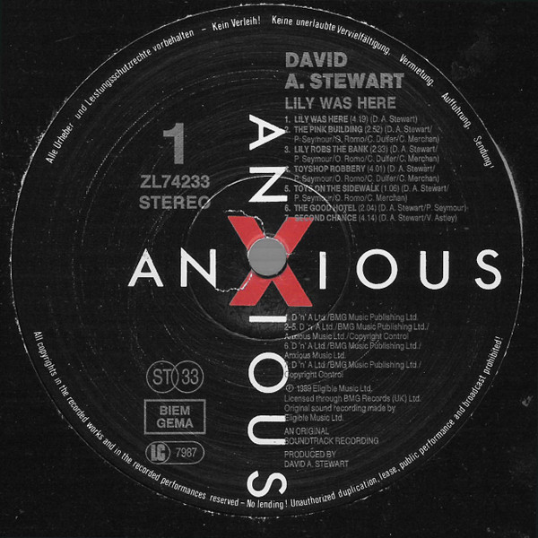 David A. Stewart And Featuring Candy Dulfer - Lily Was Here | RCA (ZL 74233) - 3