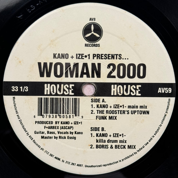 John Kano + Ize 1 - Woman 2000 | AV8 Records (AV59) - main John Kano + Ize 1 - Woman 2000 | AV8 Records (AV59) - main