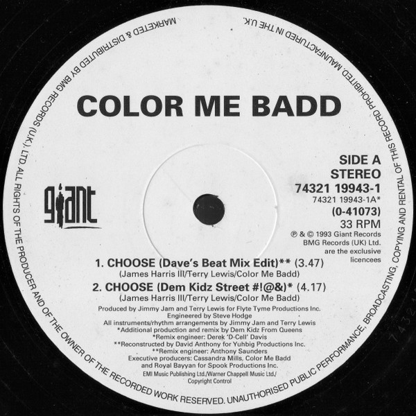 Color Me Badd - Choose | Giant Records (74321 19943-1) - 3