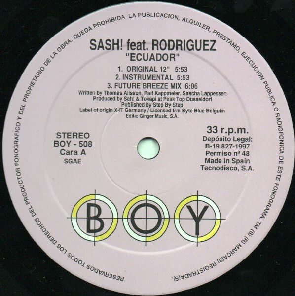 Sash! Featuring Rodriguez - Ecuador | Boy Records (BOY-508) - 3