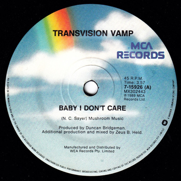 Transvision Vamp - Baby I Don't Care | MCA Records (7.15926)