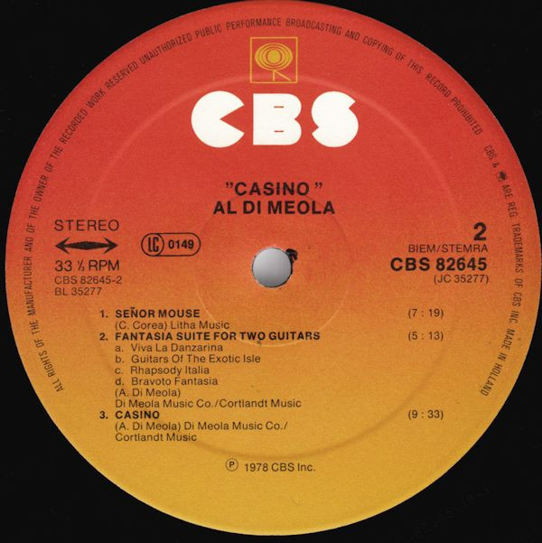 Al Di Meola - Casino | CBS (CBS 82645) - 4 Al Di Meola - Casino | CBS (CBS 82645) - 4
