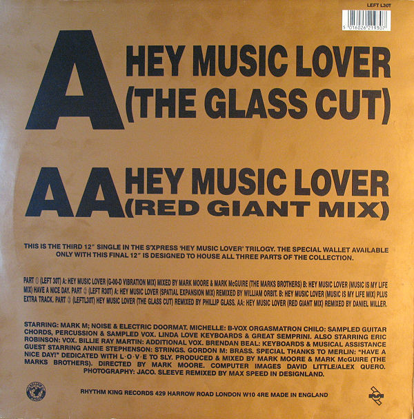 S'Express - Hey Music Lover (The Glass Cut & Red Giant Mix) | Rhythm King (LEFT L30T) - 2 S'Express - Hey Music Lover (The Glass Cut & Red Giant Mix) | Rhythm King (LEFT L30T) - 2