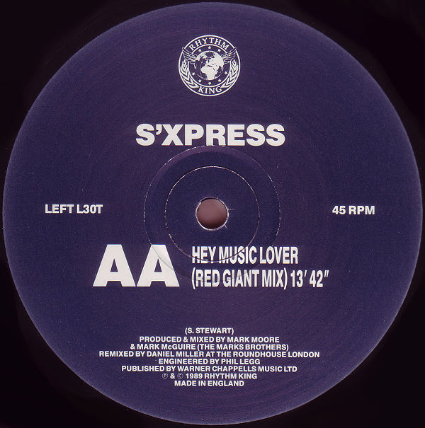 S'Express - Hey Music Lover (The Glass Cut & Red Giant Mix) | Rhythm King (LEFT L30T) - 5 S'Express - Hey Music Lover (The Glass Cut & Red Giant Mix) | Rhythm King (LEFT L30T) - 5