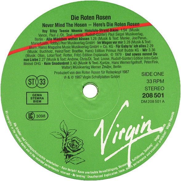 Die Roten Rosen - Never Mind The Hosen Here's Die Roten Rosen (Aus Düsseldorf) | Virgin (208 501) - 3