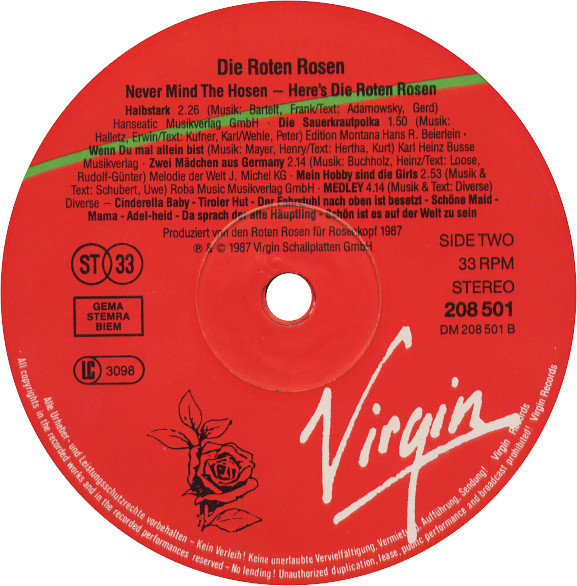Die Roten Rosen - Never Mind The Hosen Here's Die Roten Rosen (Aus Düsseldorf) | Virgin (208 501) - 4