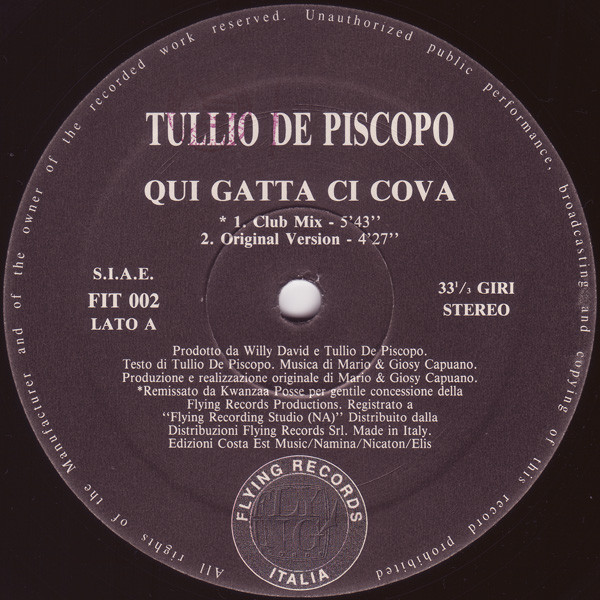 Tullio De Piscopo - Qui Gatta Ci Cova | Flying Records Italia (FIT 002) - 3
