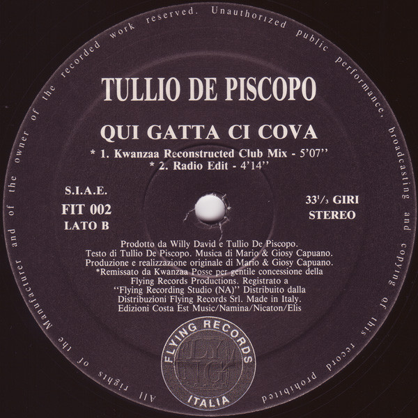 Tullio De Piscopo - Qui Gatta Ci Cova | Flying Records Italia (FIT 002) - 4