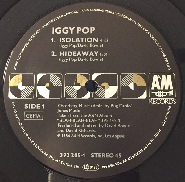 Iggy Pop - Isolation | A&M Records (392 205-1) - 3