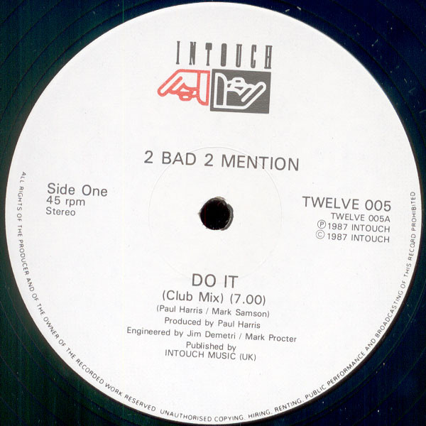 2 Bad 2 Mention - Do It | Intouch (TWELVE 005) - main