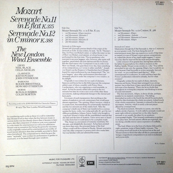 Serenade No. 11 in E flat K.375 / Serenade No. 12 in C minor K.388 The New London Wind Ensemble