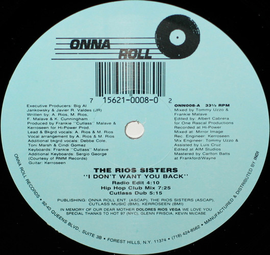 Rios Sisters - I Don't Want You Back | Onna Roll (ONN 008) - main