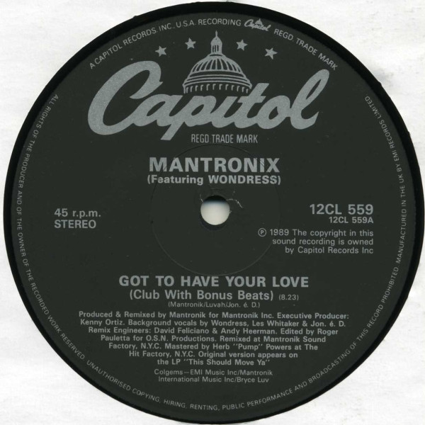 Mantronix Featuring Wondress - Got To Have Your Love | Capitol Records (12CL 559) - 3 Mantronix Featuring Wondress - Got To Have Your Love | Capitol Records (12CL 559) - 3