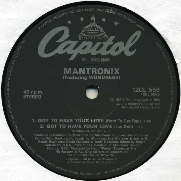 Mantronix Featuring Wondress - Got To Have Your Love | Capitol Records (12CL 559) - 4 Mantronix Featuring Wondress - Got To Have Your Love | Capitol Records (12CL 559) - 4